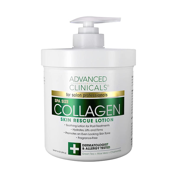 Advanced Clinicals Collagen Dry Skin Rescue Face & Body Lotion, Fragrance Free, 16 Oz