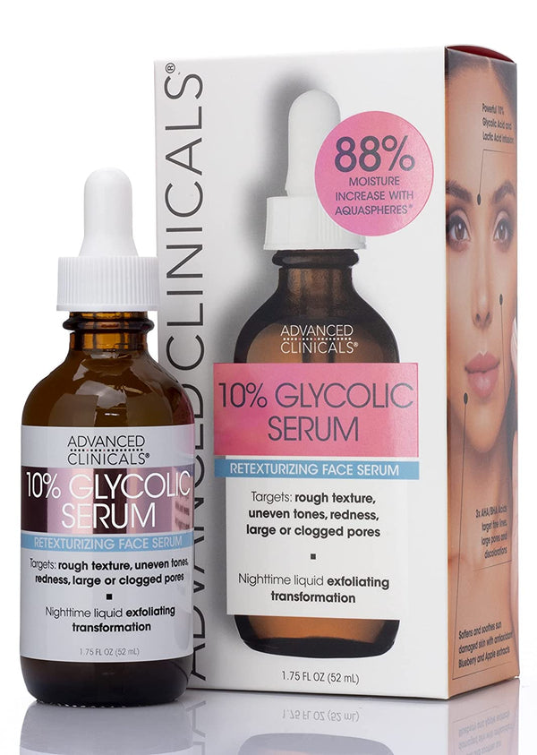 Advanced Clinicals 10% Glycolic Retexturizing Face Serum 1.75 Fl Oz