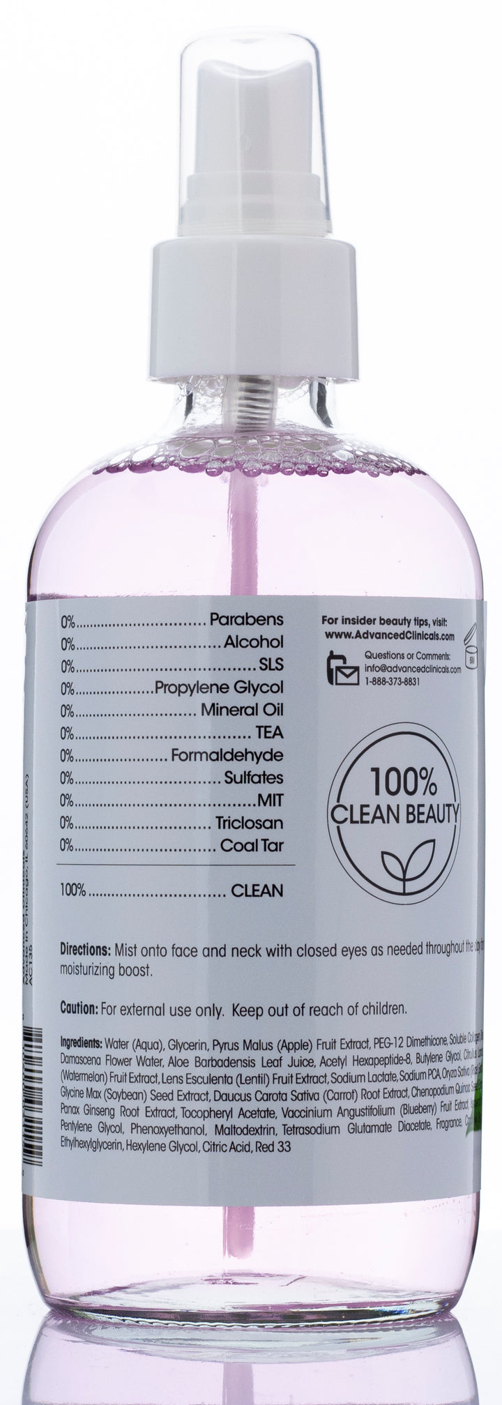 Advanced Clinicals Collagen + Rosewater Facial Mist 8 Fl Oz - Pure Valley 