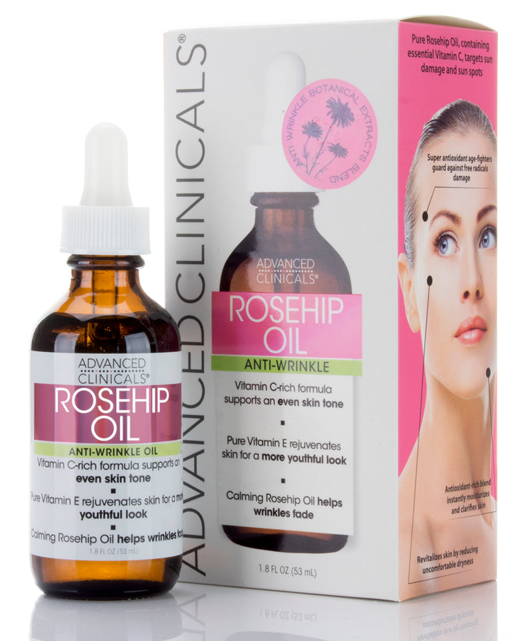 Advanced Clinicals Rosehip Oil Anti-wrinkle Face Oil with Vitamin C and Vitamin E for Sun Damage, Age Spots and Wrinkles - Pure Valley 