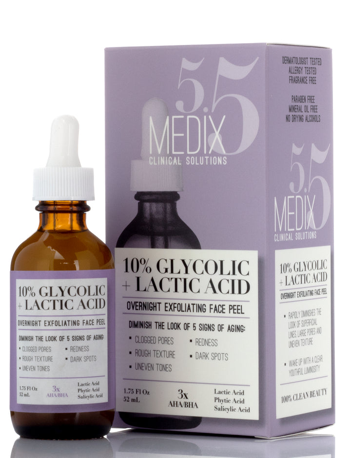 Medix 5.5 10% Glycolic + Lactic Acid Overnight Exfoliating Face Peel 1.75 Fl Oz - Pure Valley 