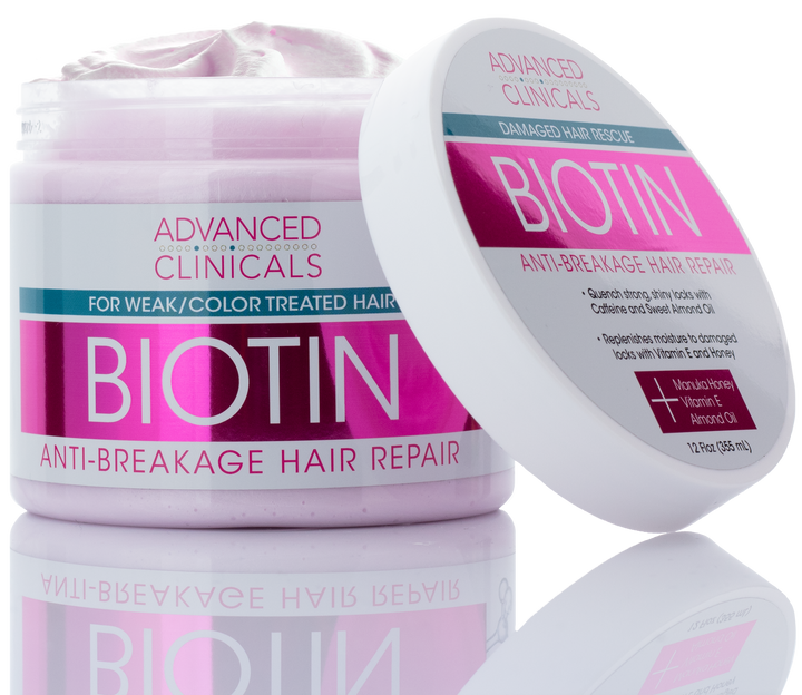 Advanced Clinicals Biotin Anti-Breakage Hair Repair Mask. Strengthen Broken, Color-Treated Hair with Repairing Deep Conditioner  Manuka Honey & Caffeine. Hydrating Mask Restores Weak Hair - Pure Valley 