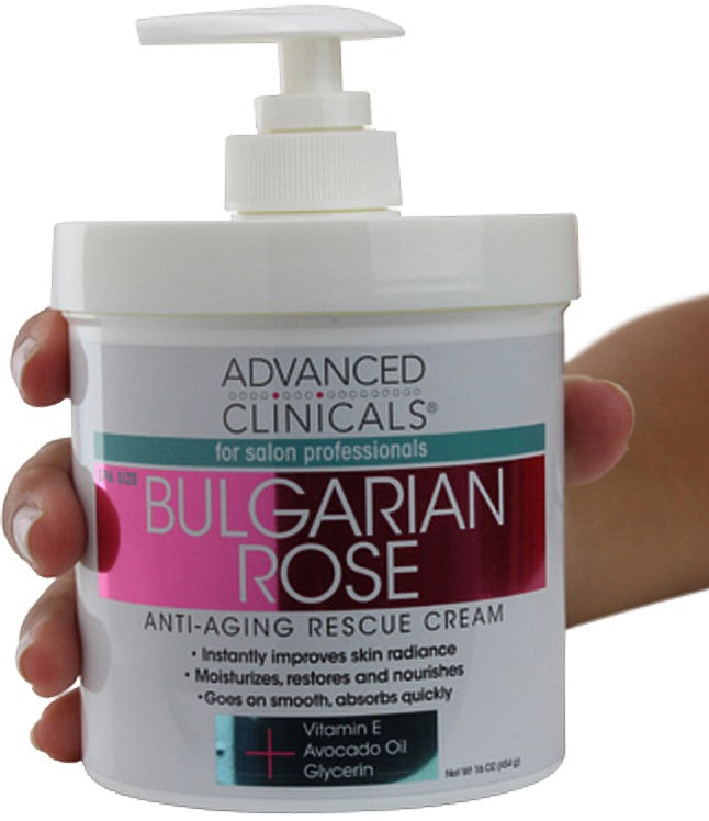 Advanced Clinicals Bulgarian Rose Oil Cream Anti-Aging Rescue for Face, Hands, Neck. Spa Size 16oz - Pure Valley 