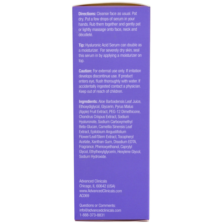 Advanced Clinicals Hyaluronic Acid Serum Instant Skin Hydrator 1.75 Fl Oz - Pure Valley 