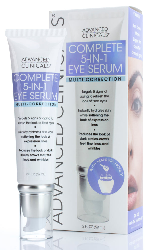 Advanced Clinicals 5-in-1 Multi Correction Anti-Aging Eye Serum w/ Retinol, Collagen, Vitamin C, & Manuka Honey. For dark circles, wrinkles, crow's feet, fine lines. - Pure Valley 