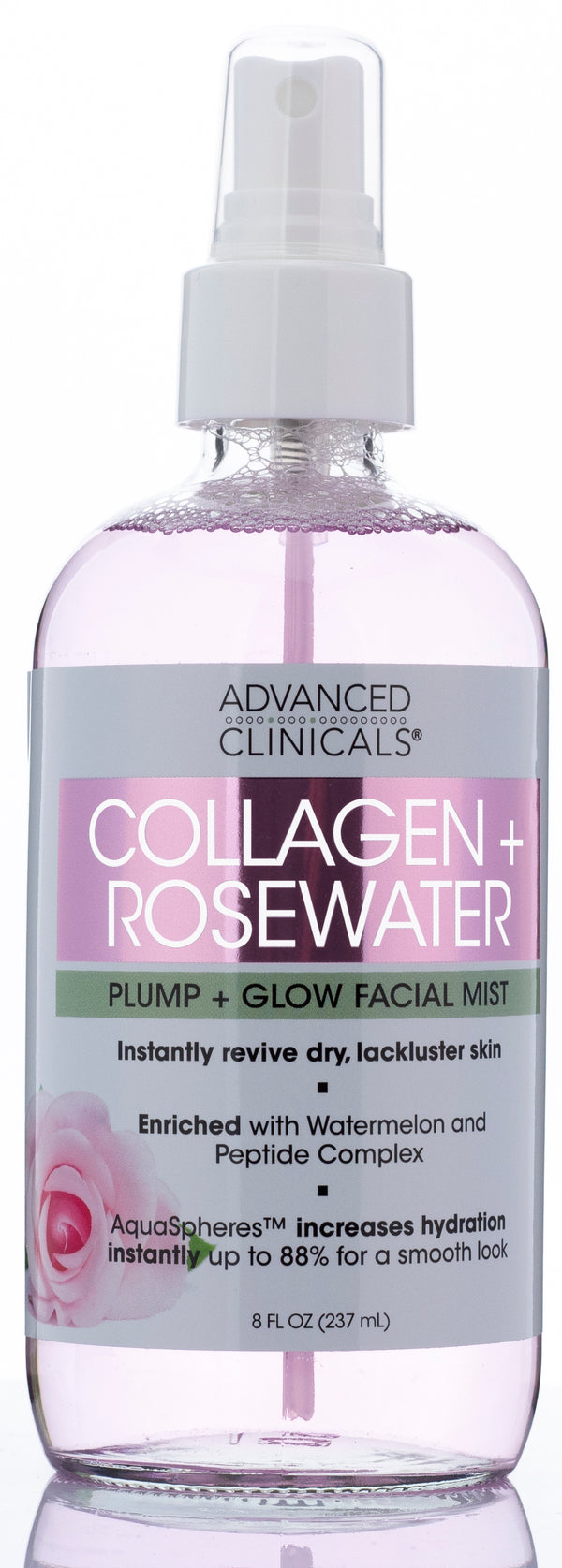 Advanced Clinicals Collagen + Rosewater Facial Mist 8 Fl Oz