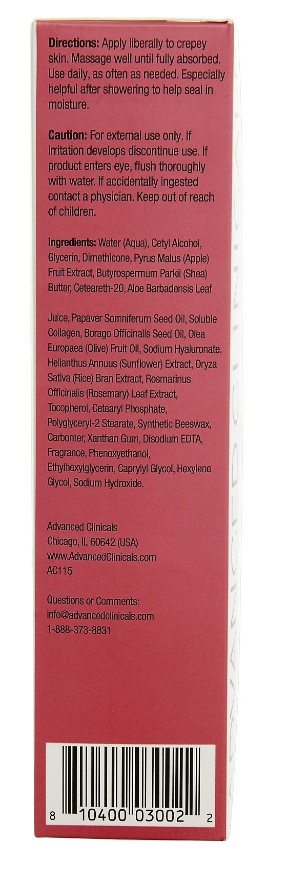 Advanced Clinicals Crepey Skin Wrinkle Smoothing Cream 4 Fl Oz - Pure Valley 