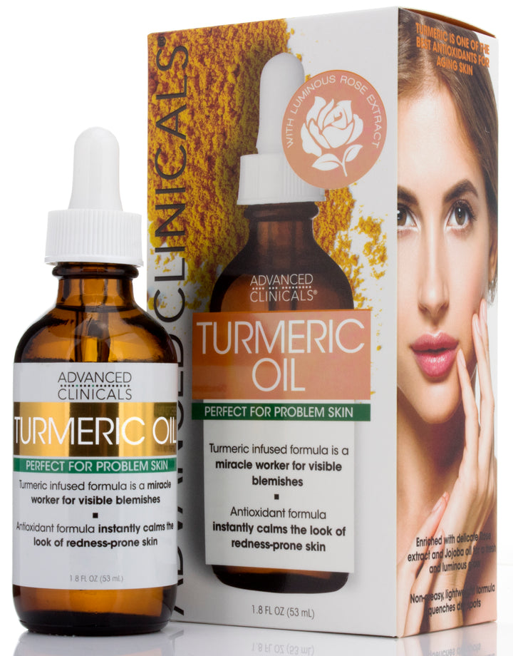 Advanced Clinicals Turmeric Oil for face. Antioxidant formula with Rose Extract and Jojoba oil for dry skin, redness, and skin blemishes. - Pure Valley 