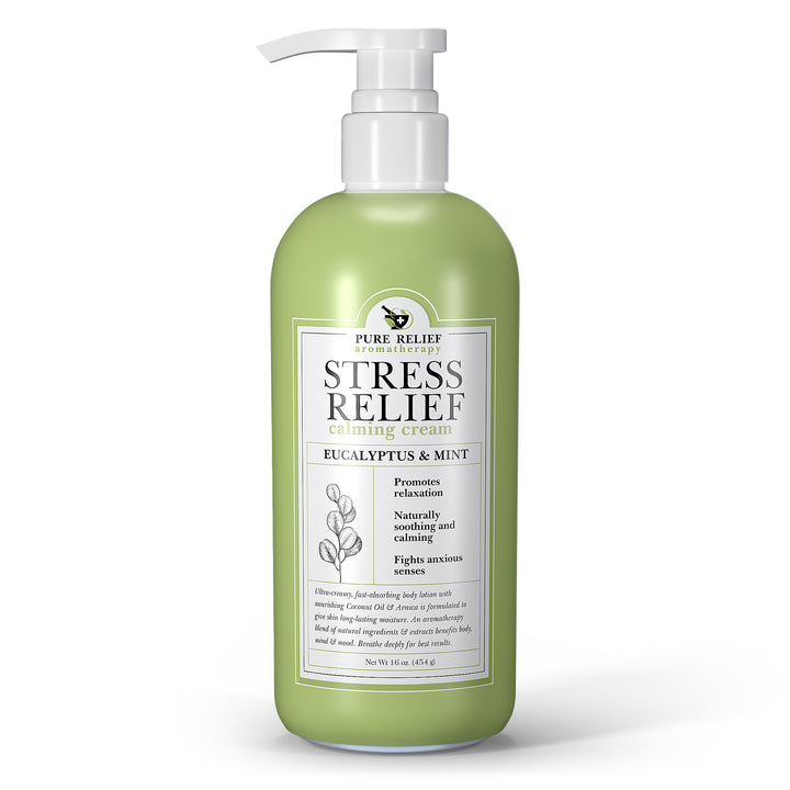 Stress Relief Calming Body Cream. Eucalyptus and Mint Aromatherapy Body Lotion with Arnica, Coconut Oil  Hydrating Natural Extracts Moisturize All Skin Types & Soothe Senses by Pure Relief, 16 Oz. - Pure Valley 