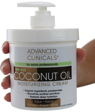 Advanced Clinicals Coconut Oil Cream. Spa size 16oz Moisturizing Cream. Coconut Oil for Face, Hands, Hair. - Pure Valley 
